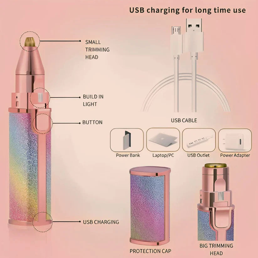 2-in-1 Eyebrow Trimmer & Facial Hair Remover – Painless & Rechargeable